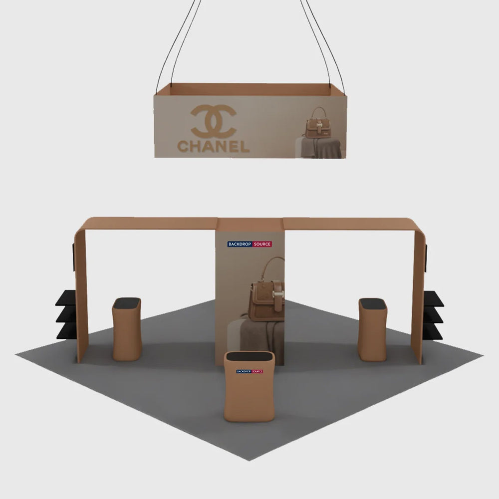 6x6m Gallery Booth with Entry Arch Towers, TV Mounts & Counters