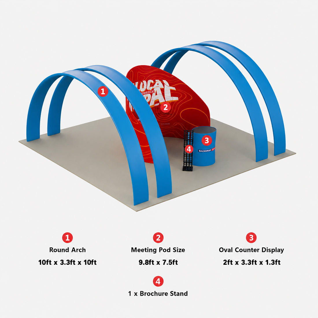 6x3m Booth Kit with Enclosed Meeting Pod & 4 Round Arches