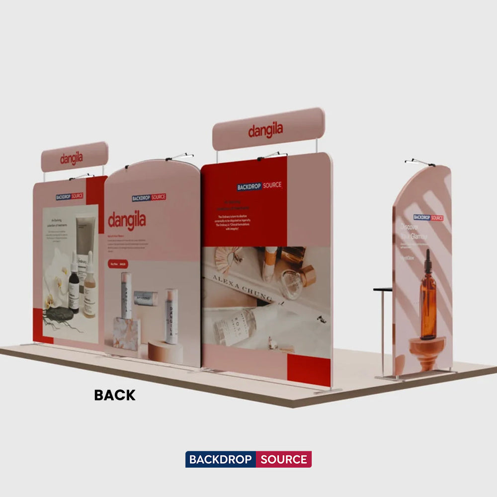 6x3m Booth Kit with Round-Top Backwall, Shelving & Counter