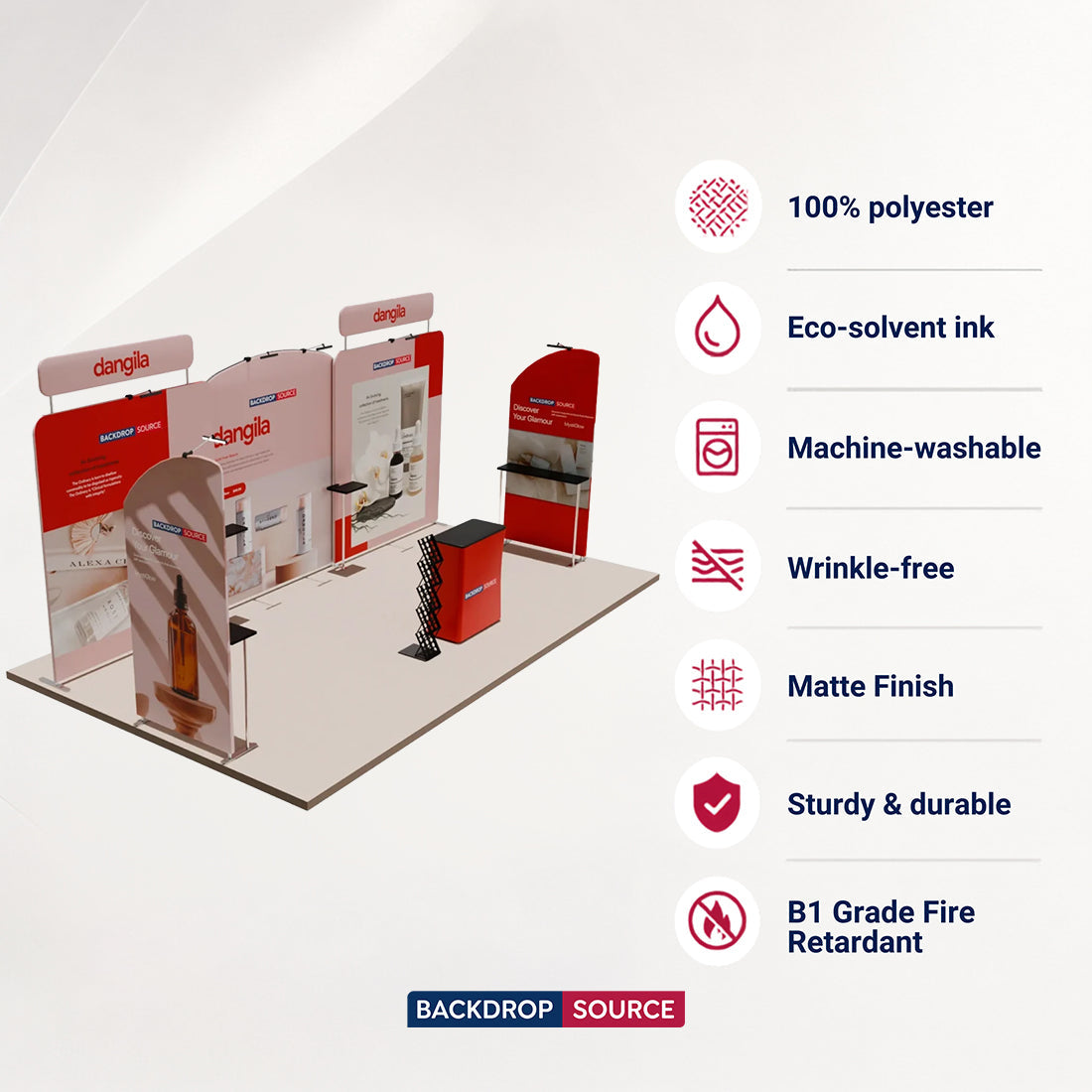 6x3m Booth Kit with Round-Top Backwall, Shelving & Counter