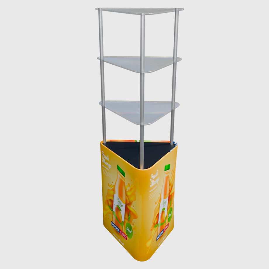 Triangular Display Column Triangular Fabric Display Counter with Acrylic Triple Shelves ...