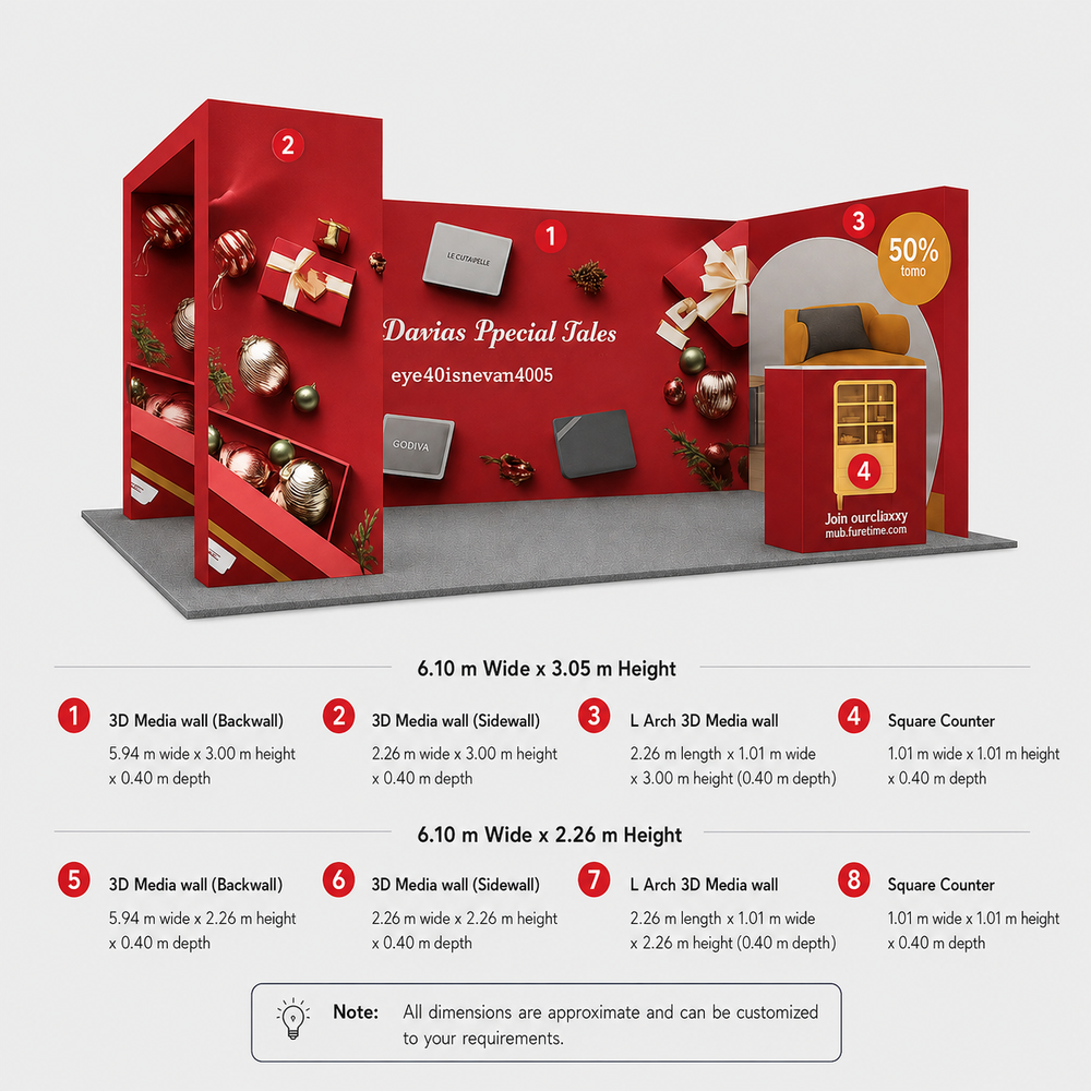 3x6m 3D Media Wall Booth Kit with L-Shape Corner & Counter