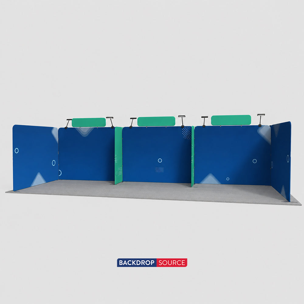 9x6m Tension Fabric Booth Kit with Banner Stands & LED Lights