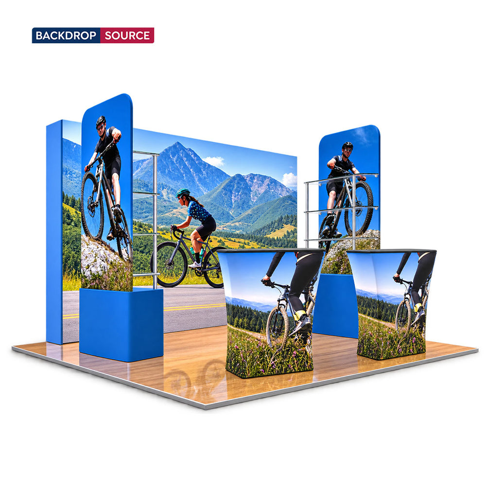 3x3m 3D Media Wall Booth Kit with Acrylic Shelves & 4 Counters