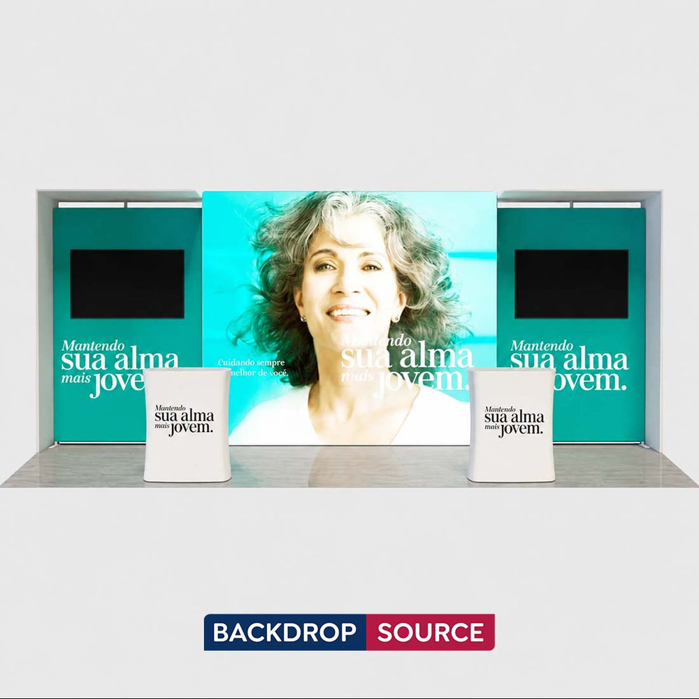 3x6m Backlit SEG Booth Kit with L-Arch Stands & 2 TV Walls