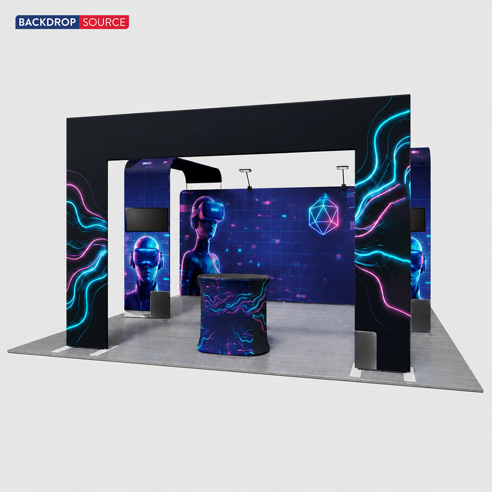 6x6m Booth Kit with 6m Backdrop, Entry Arch & 2 TV Mounts