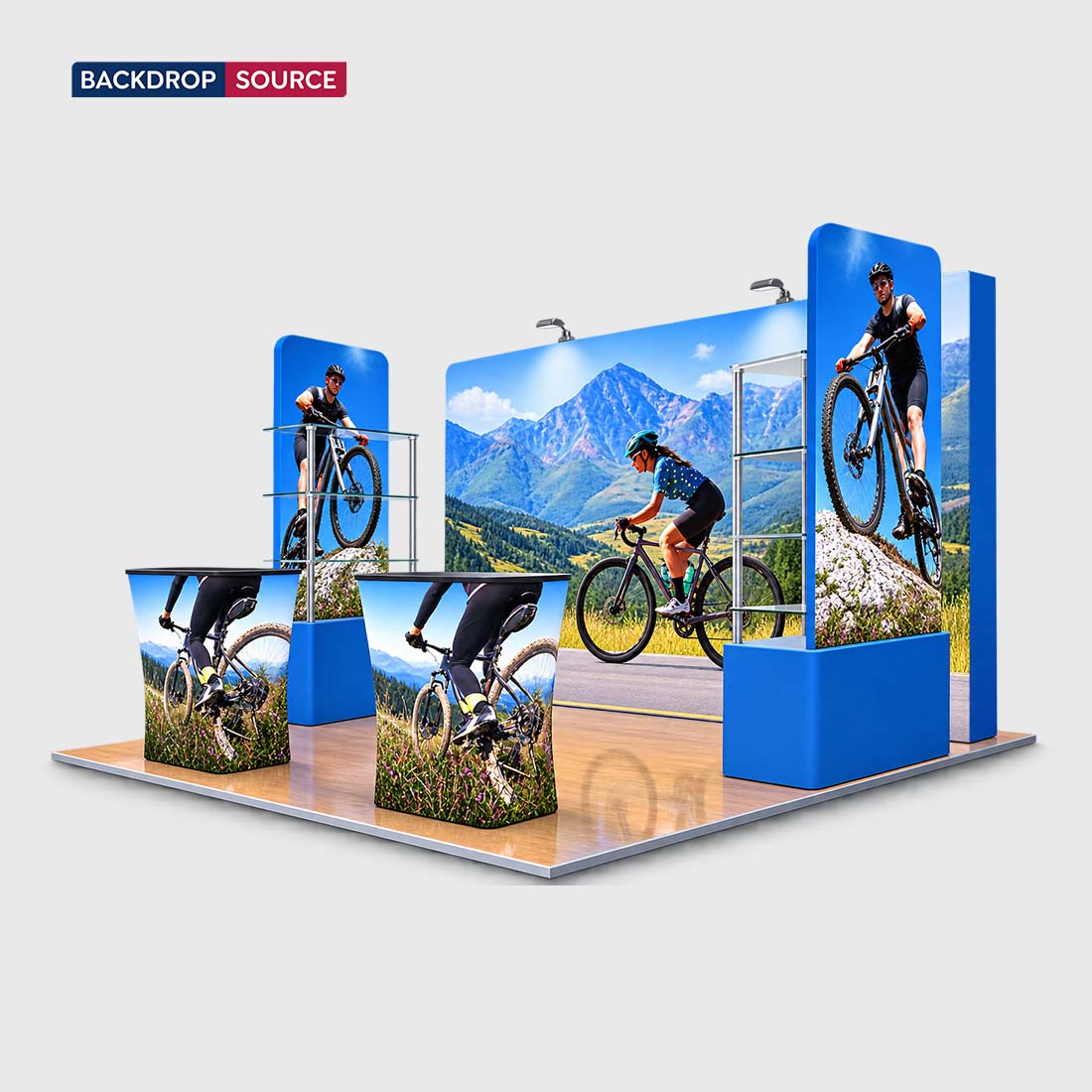 3x3m 3D Media Wall Booth Kit with Acrylic Shelves & 4 Counters