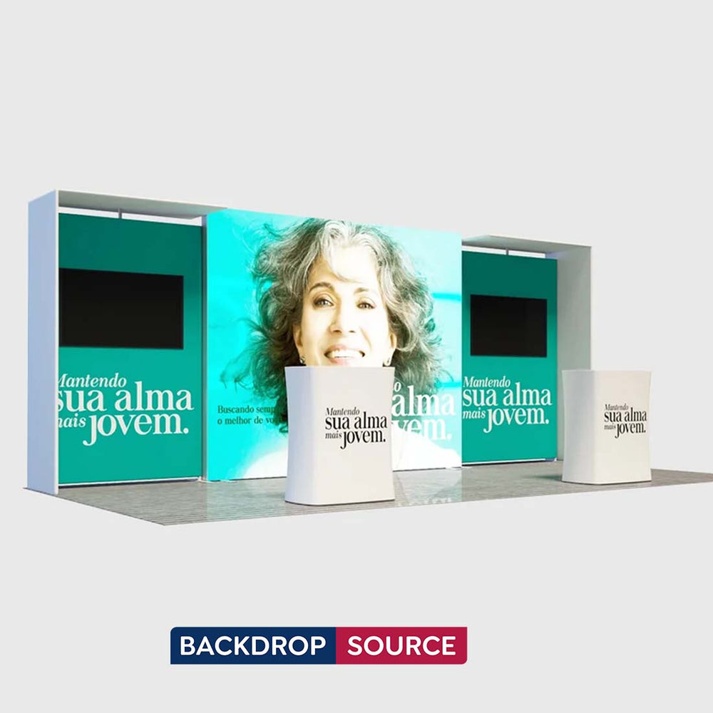 3x6m Backlit SEG Booth Kit with L-Arch Stands & 2 TV Walls