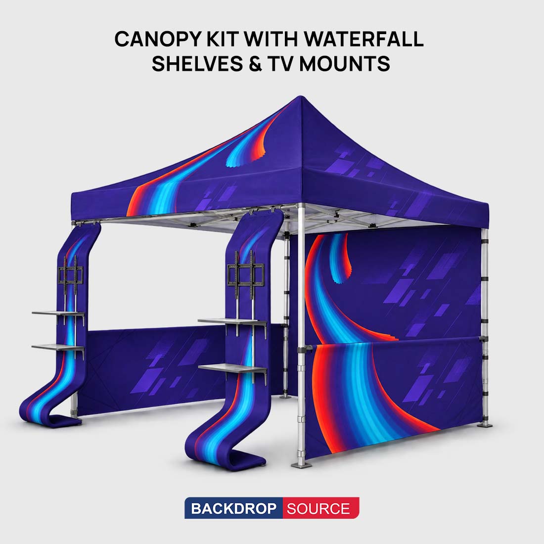 3m x 3m Canopy Kit with Waterfall Shelves & TV Mounts