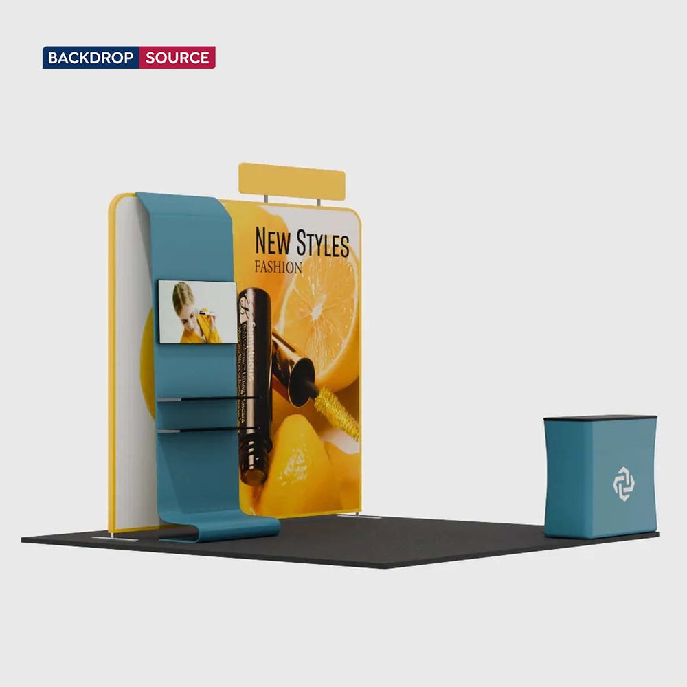 3x3m Booth Kit with Straight Wall, Waterfall TV Shelf & Counter