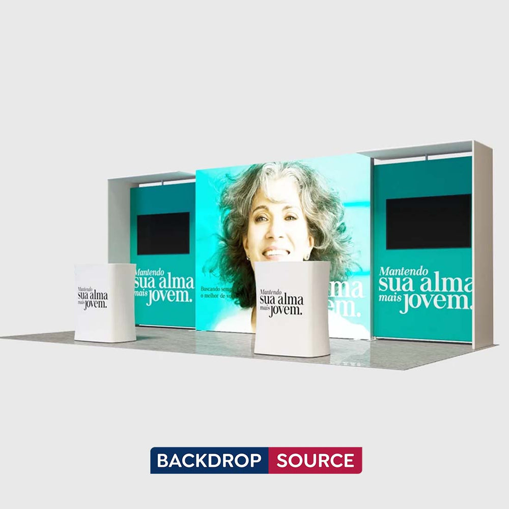3x6m Backlit SEG Booth Kit with L-Arch Stands & 2 TV Walls