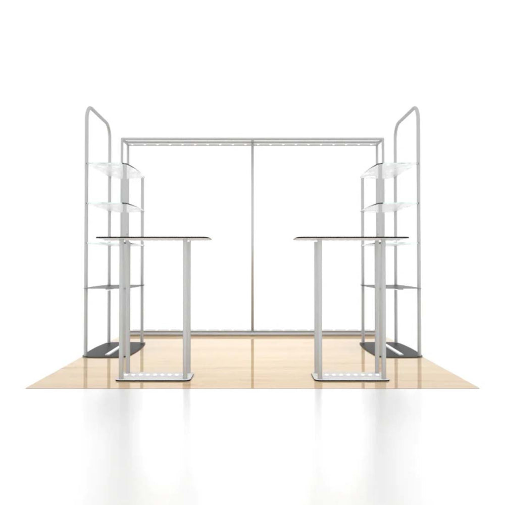 3x3m 3D Media Wall Booth Kit with Acrylic Shelves & 4 Counters
