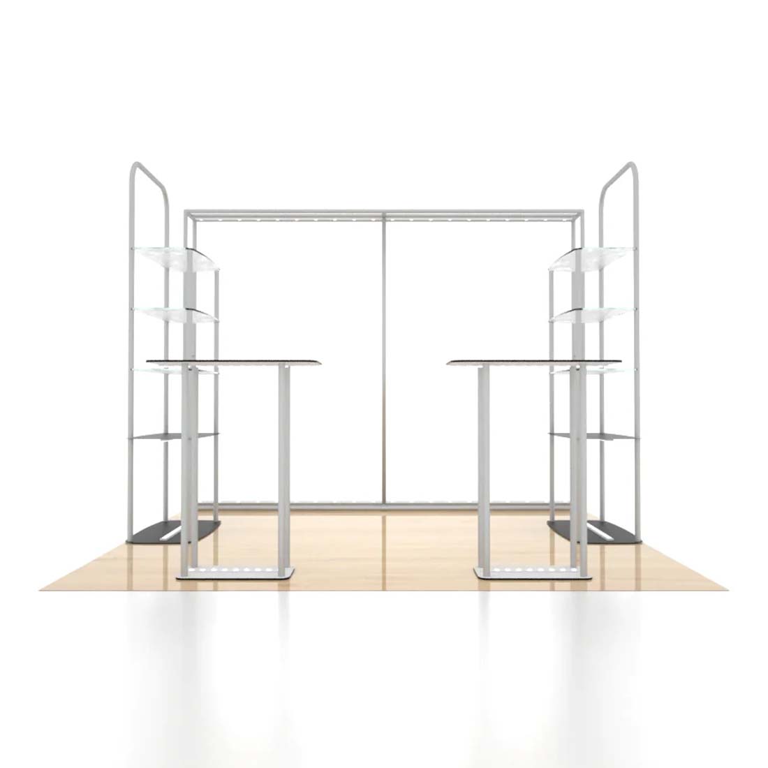 3x3m 3D Media Wall Booth Kit with Acrylic Shelves & 4 Counters