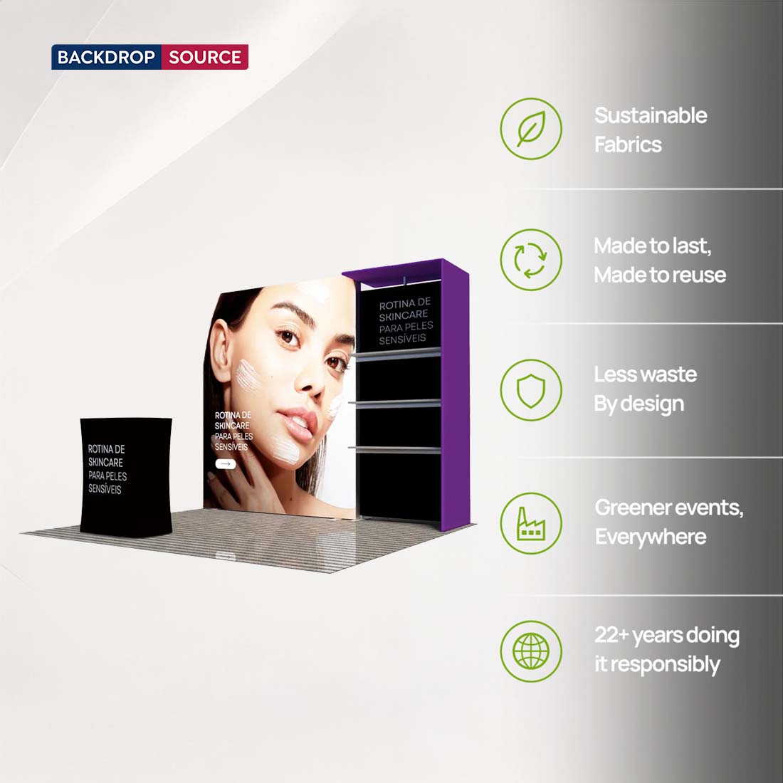 3x3m Fabric Wall Booth Kit with Shelving & LED Counter