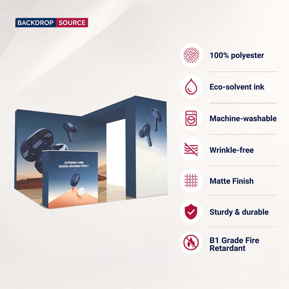3x3m 3D Media Wall Booth Kit with L-Shape Corner & Counter