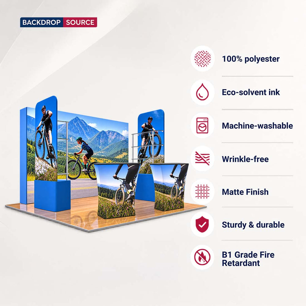 3x3m 3D Media Wall Booth Kit with Acrylic Shelves & 4 Counters