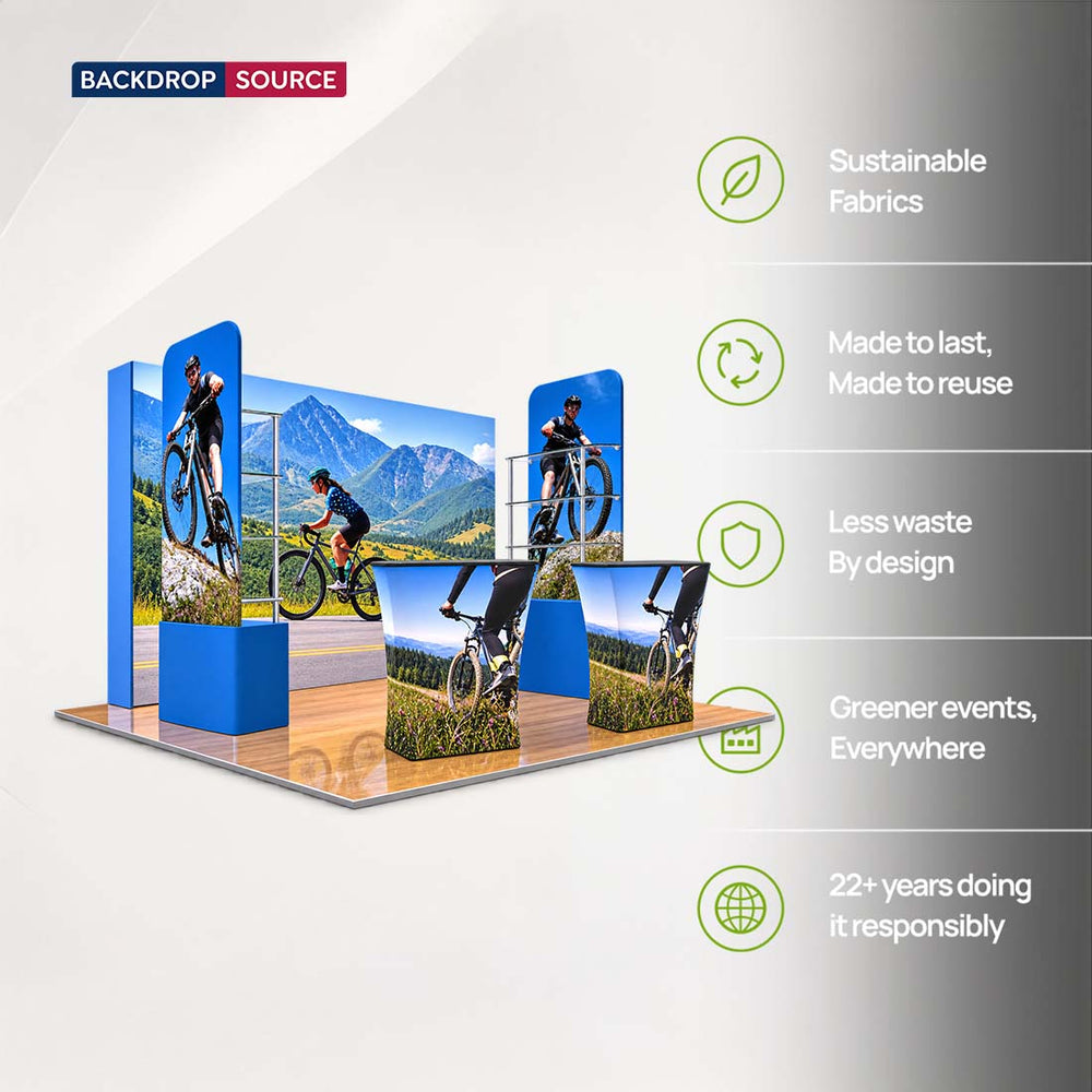 3x3m 3D Media Wall Booth Kit with Acrylic Shelves & 4 Counters