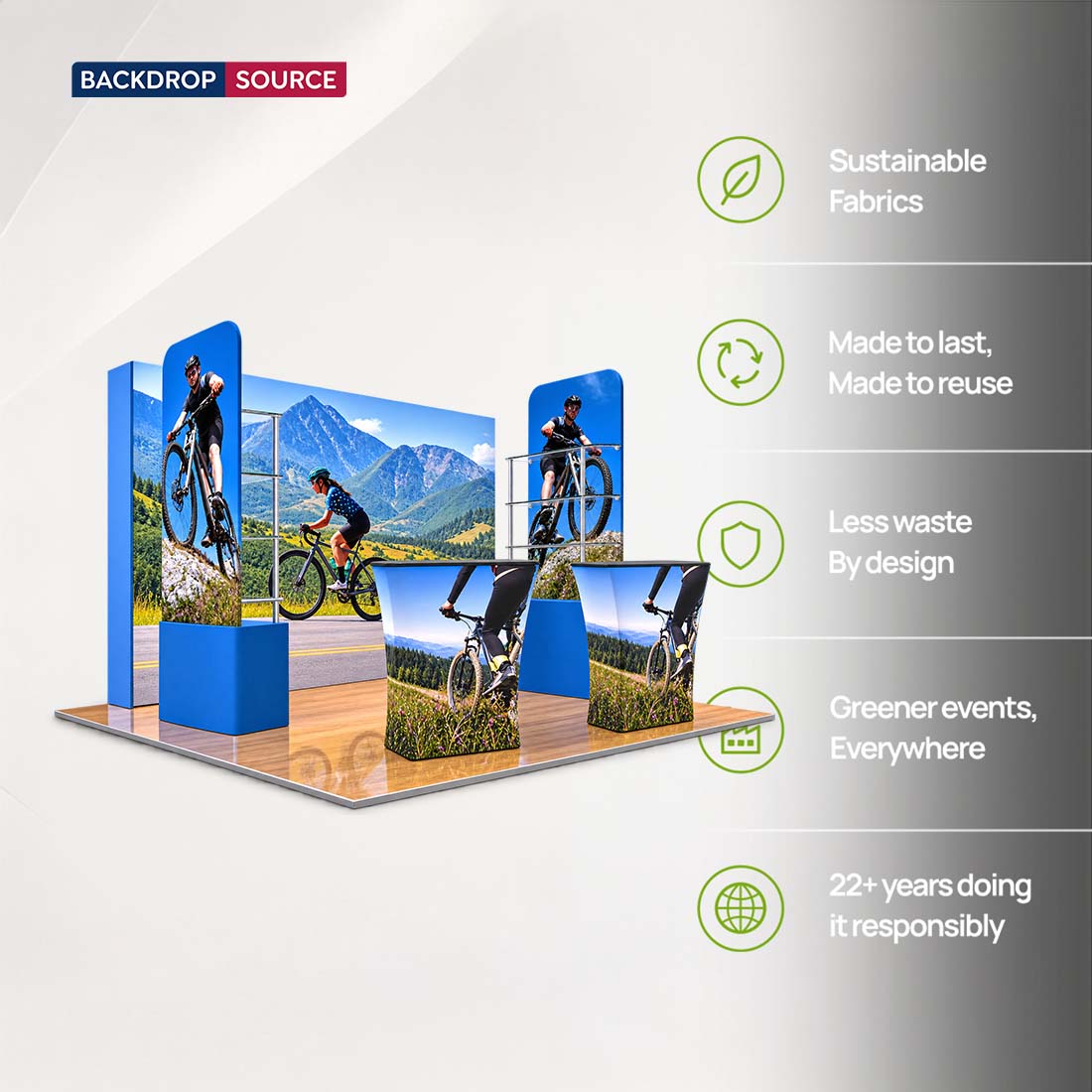 3x3m 3D Media Wall Booth Kit with Acrylic Shelves & 4 Counters
