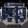 6x6m Island Booth with 3D Media Walls & 3 Counters