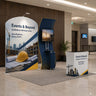 3x3m Booth Kit with S-Curve Wall & Sloped Arch, Counter & TV