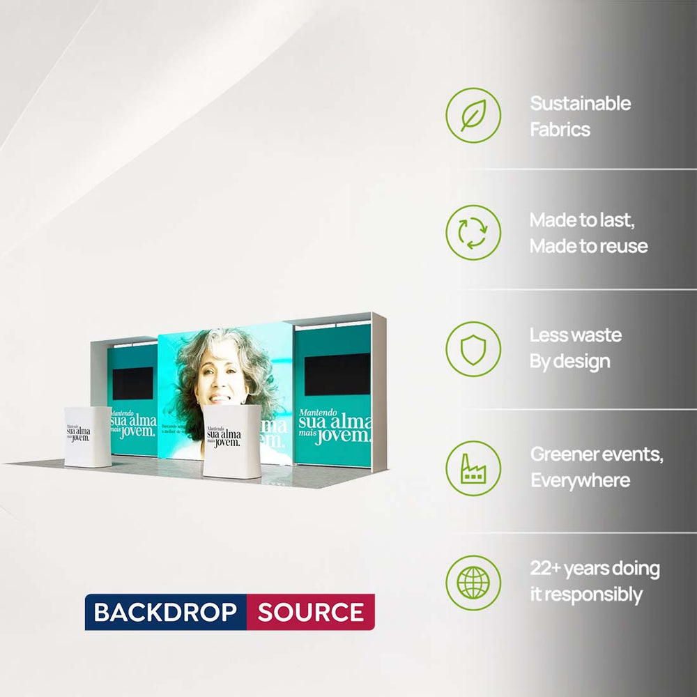 3x6m Backlit SEG Booth Kit with L-Arch Stands & 2 TV Walls