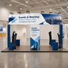 6x6m Island Booth with 3D Wall Boxes, 4 Counters & iPad Stands