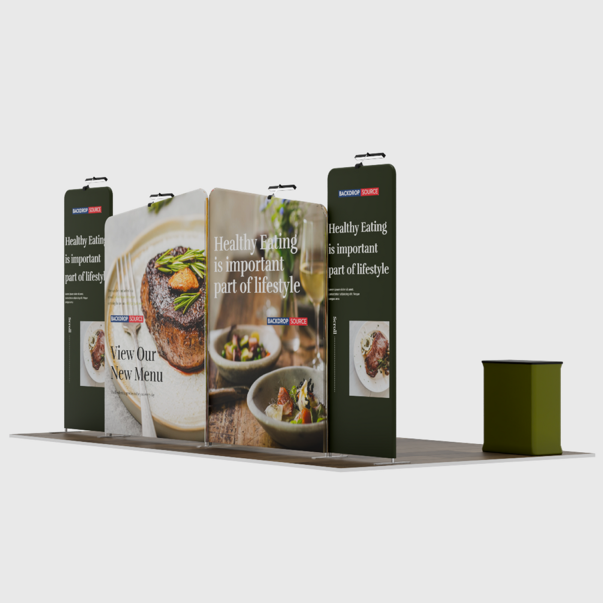 6x3m Booth Kit with Inclined Walls, 2 Counters & TV Mounts