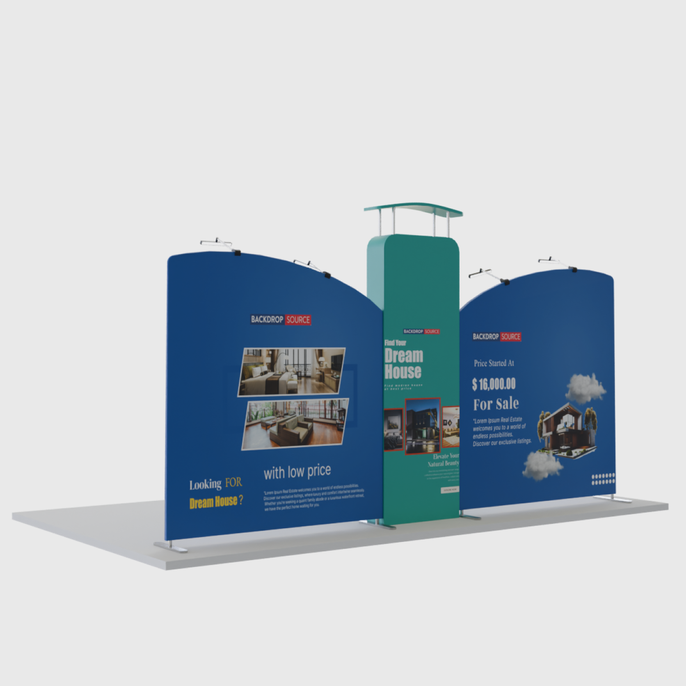 6m x 3m Inclined Straight Backdrop with 3D Wall & Arch Exhibition Kit