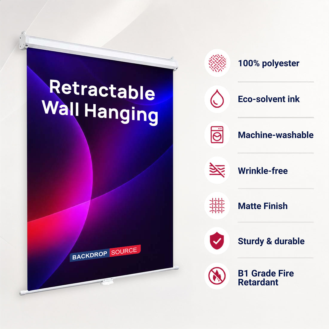 Custom Retractable Fabric Wall Hanging Backdrop with Clamps