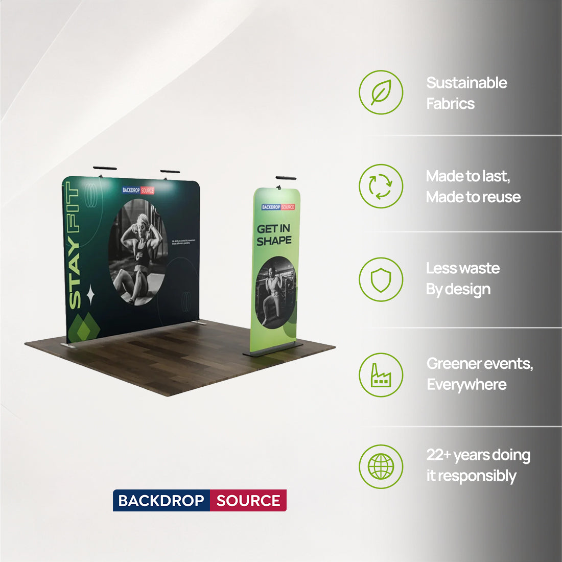 EZ Exhibit Essentials: 3m x 3m Booth Kit with Backwall and Banner Stand