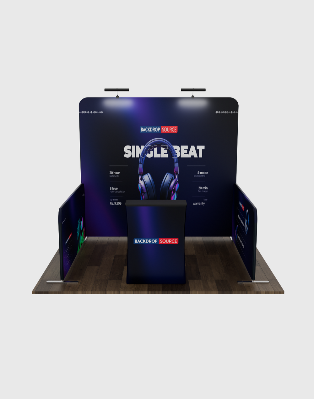 3x3m Booth Kit with Backwall, 2 Side Walls & Counter