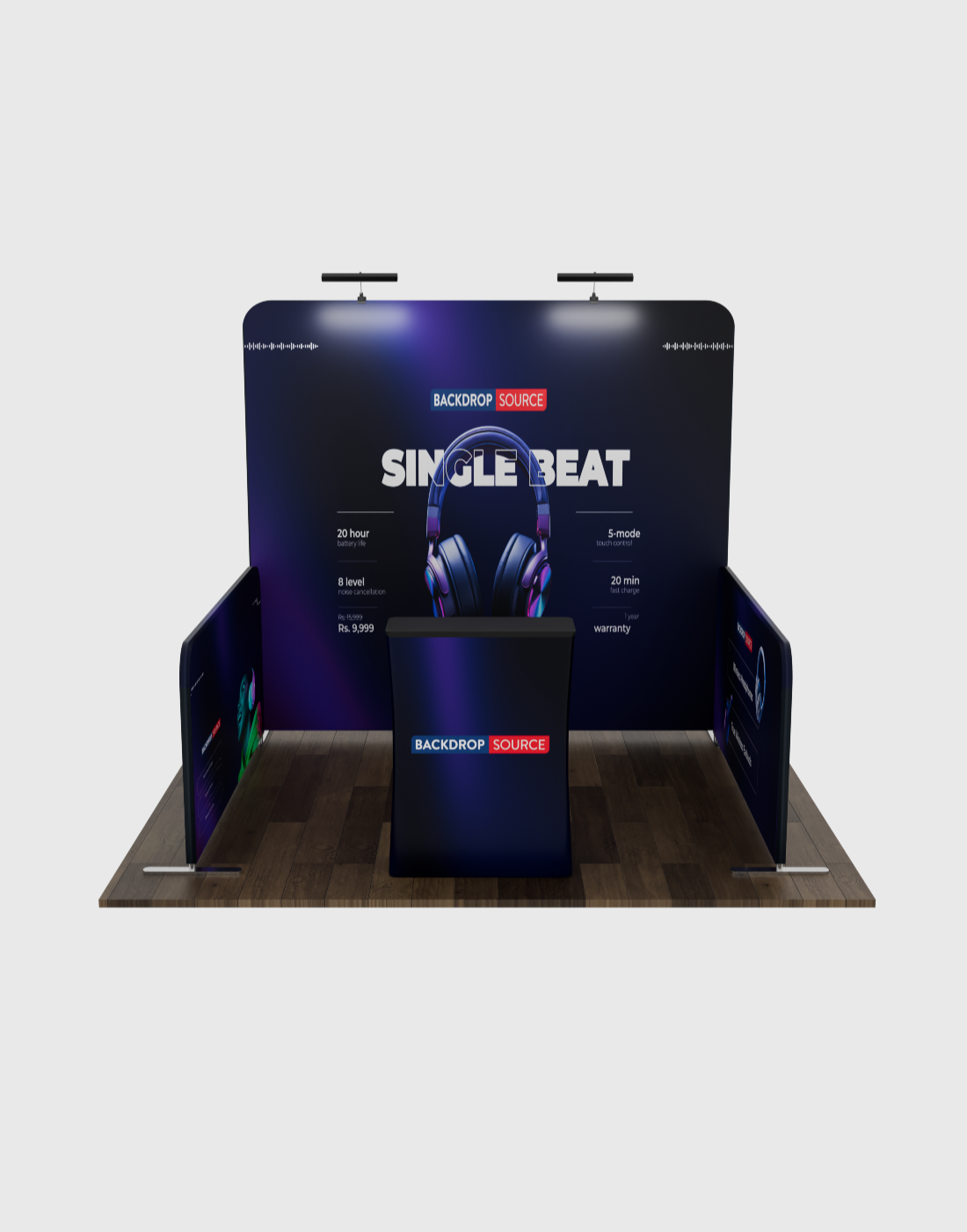 3x3m Booth Kit with Backwall, 2 Side Walls & Counter