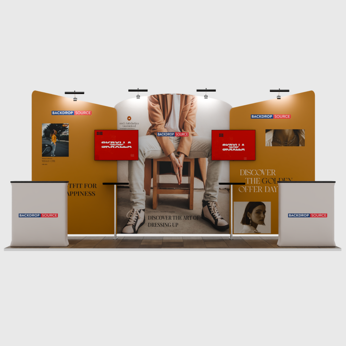6x3m Booth Kit with Curved Centre Wall & Inclined Side Walls