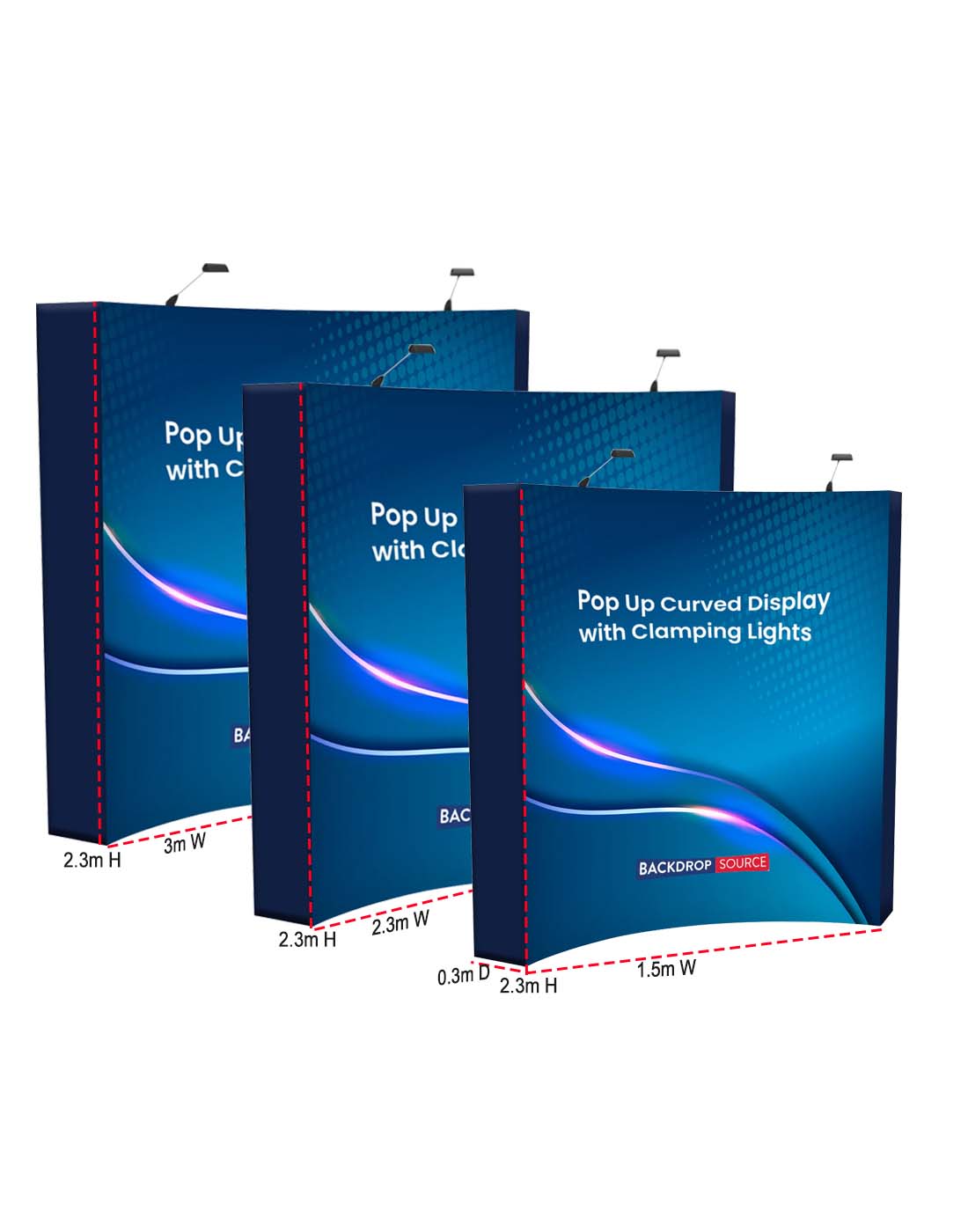 مجموعة الحائط الخلفي المنحني المنبثقة مع أضواء التثبيت