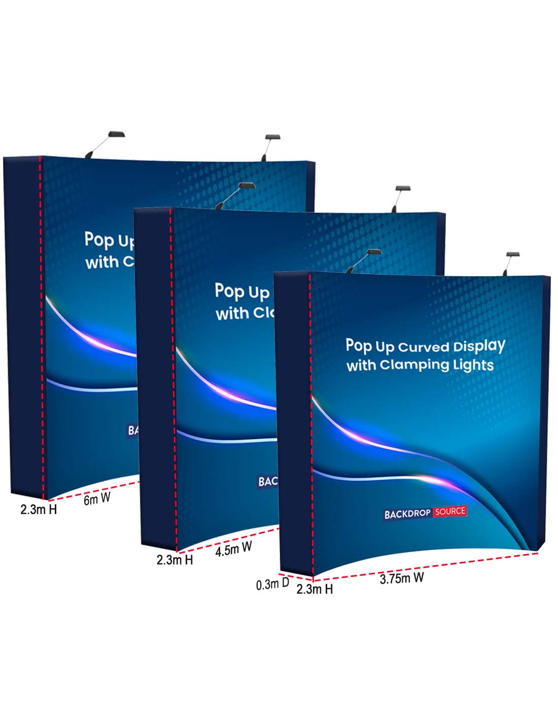 مجموعة الحائط الخلفي المنحني المنبثقة مع أضواء التثبيت