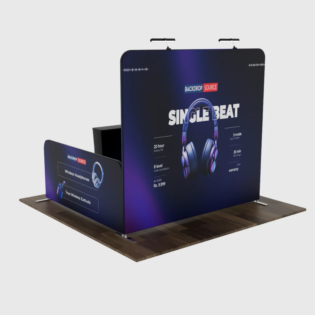 3x3m Booth Kit with Backwall, 2 Side Walls & Counter