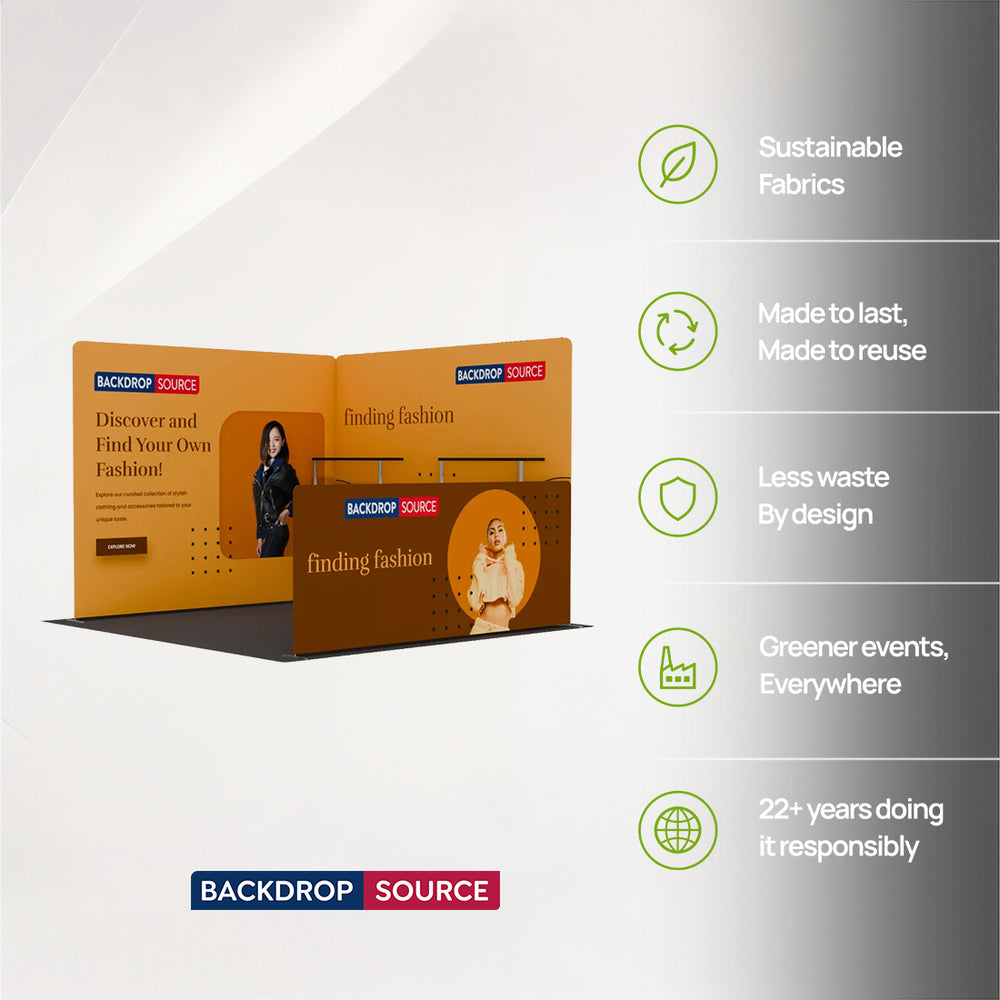 3x3m Corner Booth Kit with Back & Side Walls & 10 Shelves