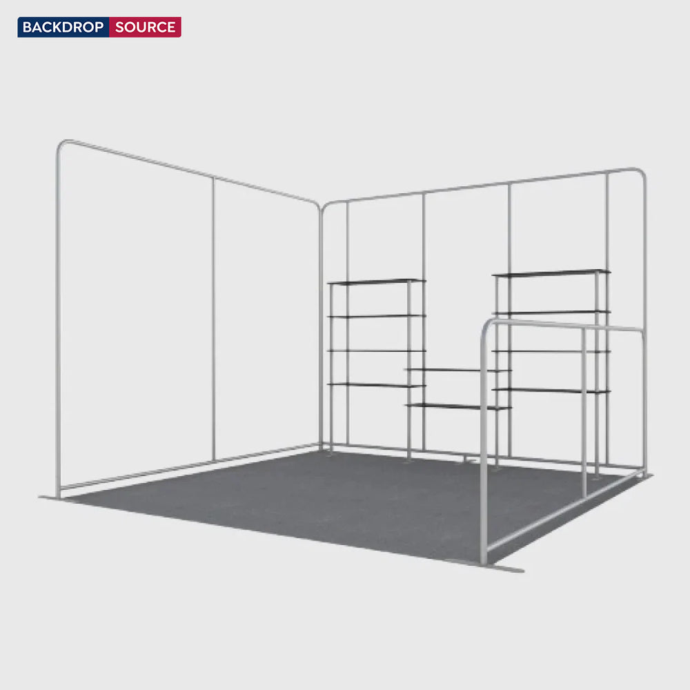 3x3m Corner Booth Kit with Back & Side Walls & 10 Shelves