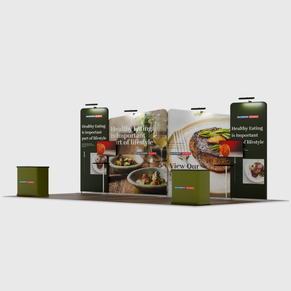 6x3m Booth Kit with Inclined Walls, 2 Counters & TV Mounts