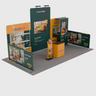 6x3m Booth Kit with Tension Walls, Shelving, Counter & iPad Stand