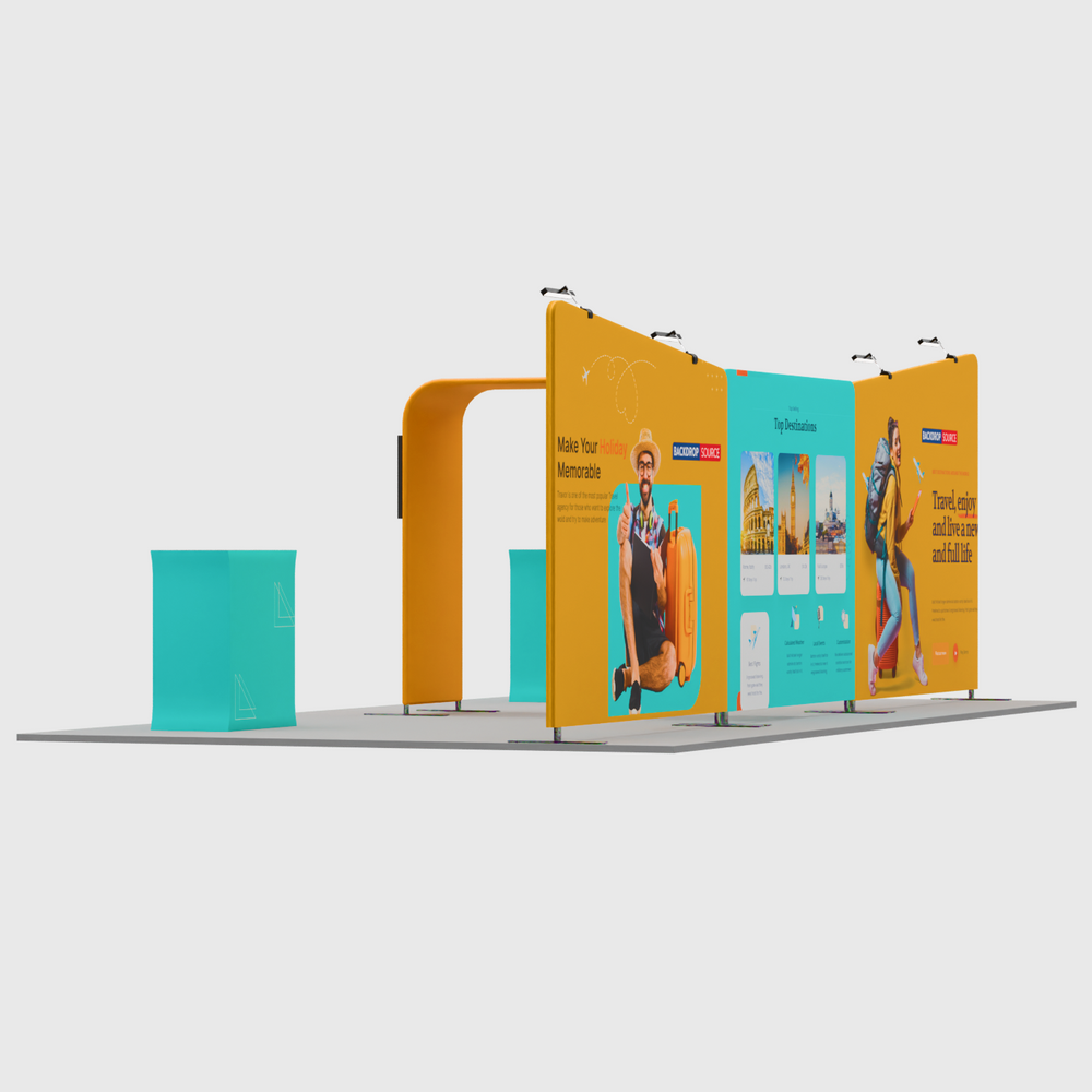 6x3m Booth Kit with Inclined Walls, L-Arch TV Mount & 2 Counters