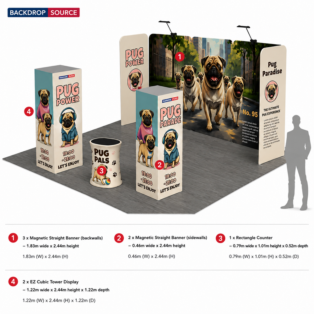 6x6m Magnetic Booth Kit with 2 Cubic Towers & Counter