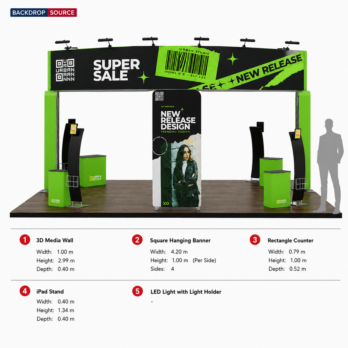 6x6m Island Booth with 3D Wall Boxes, 4 Counters & iPad Stands